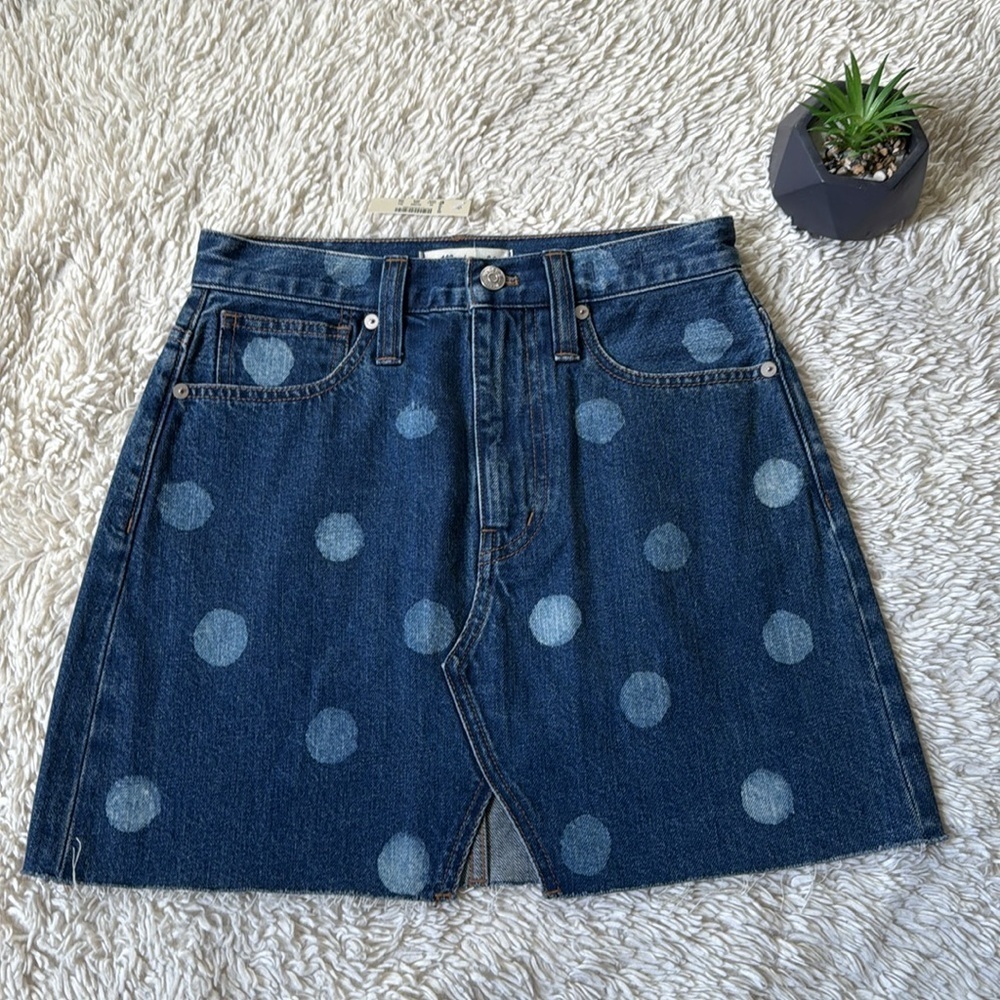 NWT Madewell Rigid Denim A-Line Mini Skirt: Polka Dot Edition size 25